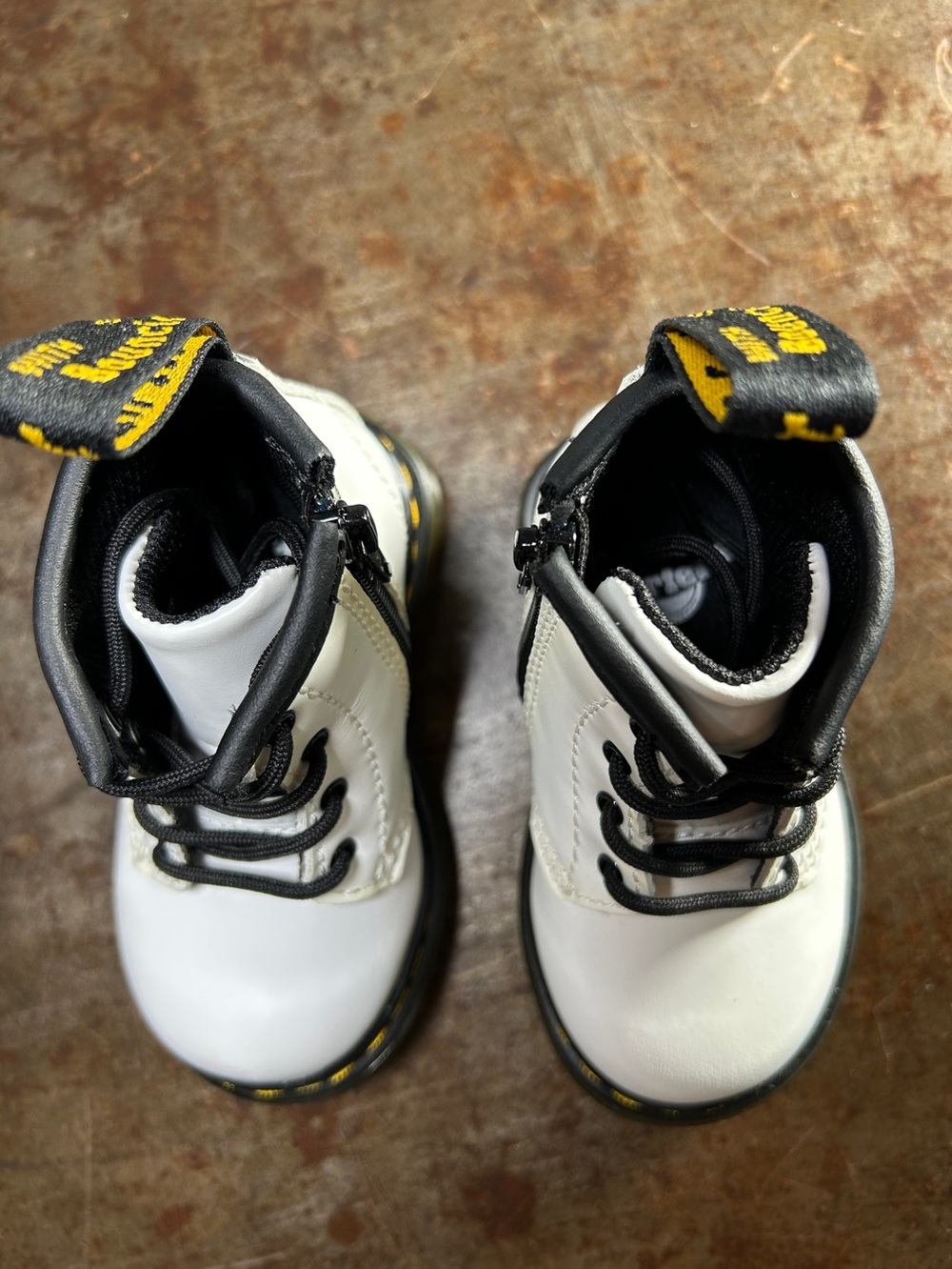 Dr. Martens White Leather Boots Black Accents Yellow Stitching Toddler Size US 4 - Picture 10 of 11